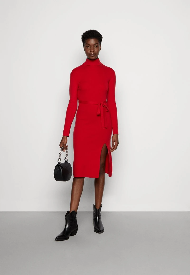 Anna Field ROLLKRAGEN RIPP MINI STRICKKLEID MIT GÜRTEL - Strickkleid - Red – Bild 2