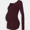 V NECK BASIC LONG SLEEVE TOP - Langarmshirt - Bordeaux